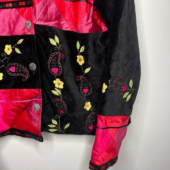 Coldwater Creek Art-to-Wear Embroidered Velvet Patchwork Appliqued Jacket Sz. M - Picture 5 of 11